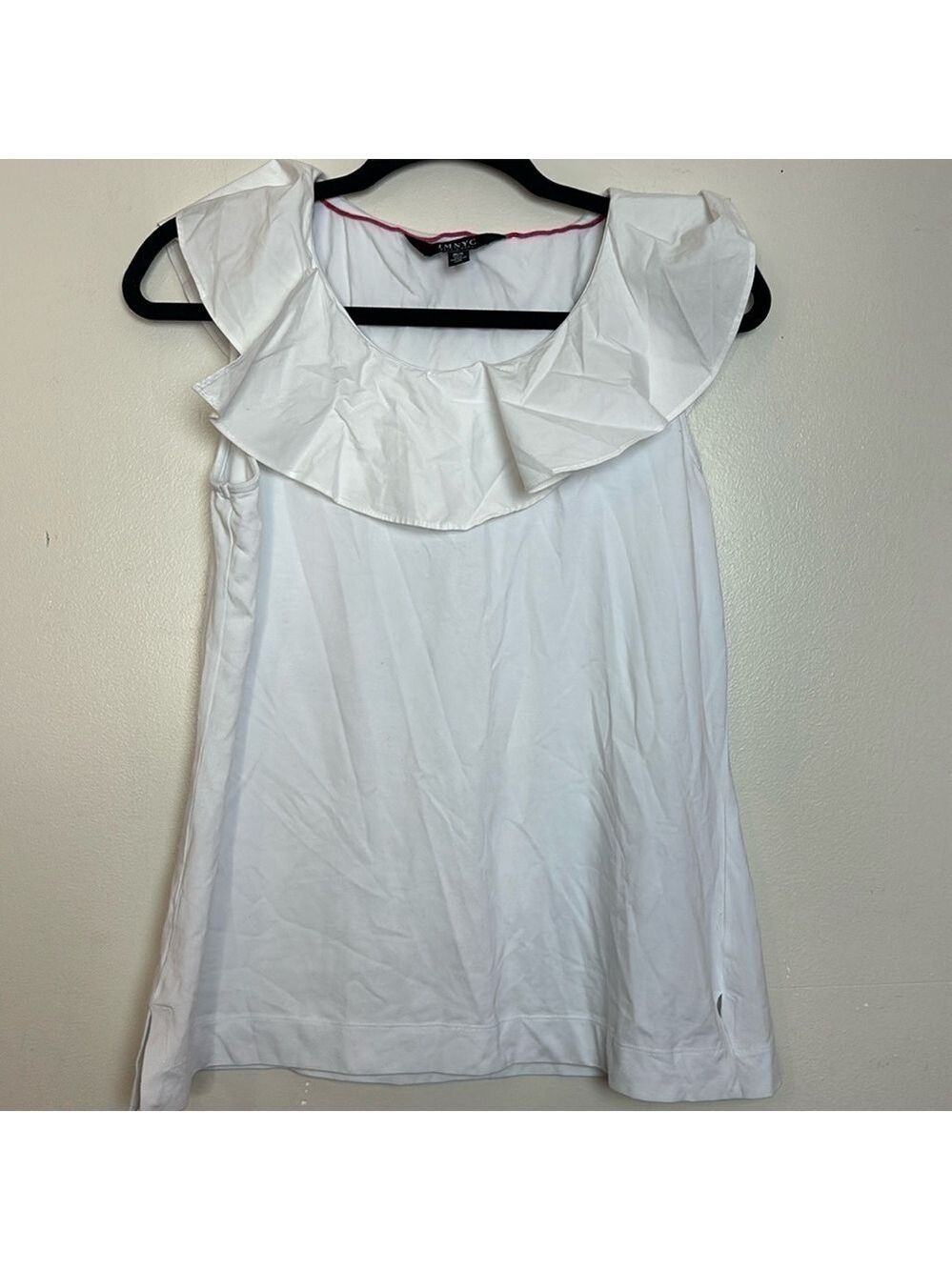 IMNYC Isaac Mizrahi Poplin Abstract Ruffle White Sleeveless Tank Top